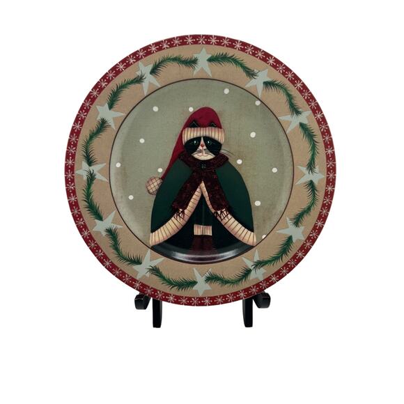 Vintage Sakura Fiddlestix Holiday Cats Stoneware Salad Plates Set of 4 - Picture 2 of 6